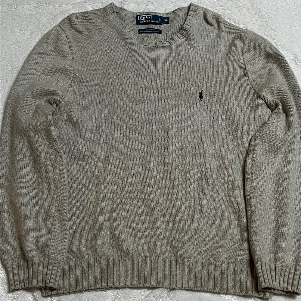 Vintage Polo by Ralph Lauren Men's Beige Crewneck Sweater